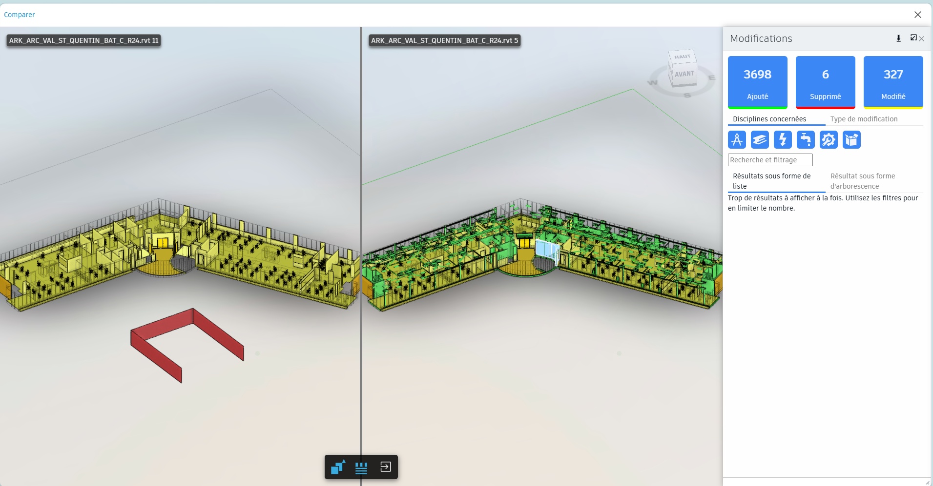 Comparaison des versions d’une maquette dans Autodesk Forma. Capture fournie par ARKANCE.