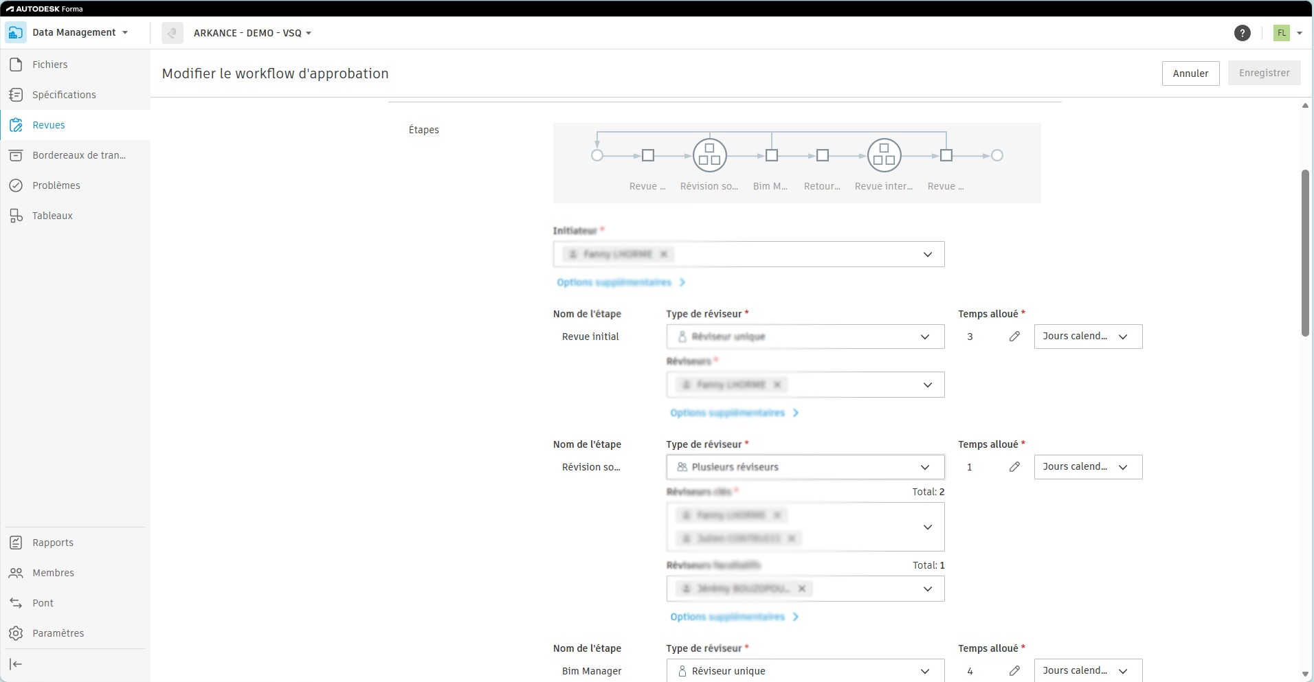 Configuration d’un circuit d’approbation documentaire. Capture fournie par ARKANCE.