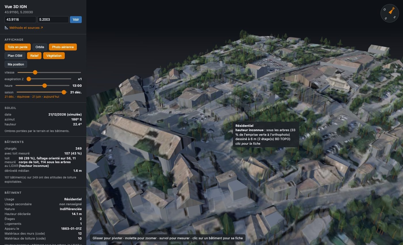 Le village de Gordes reconstruit en 3D par Vue 3D IGN, le 21 décembre à 13 h