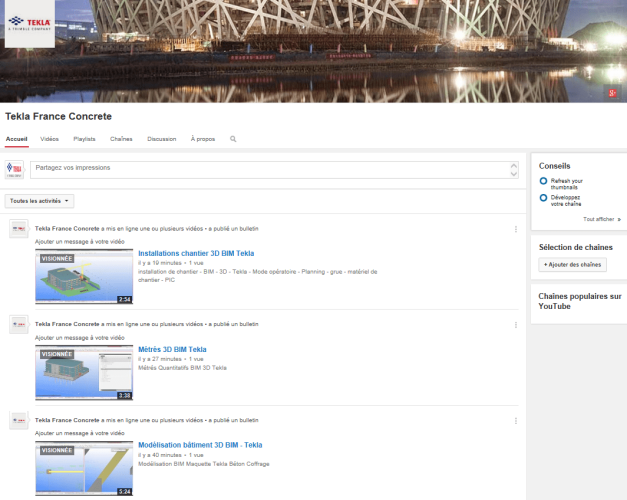 Channel Youtube - Tekla France Concrete Channel Youtube - Tekla France Concrete