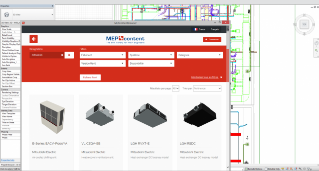 Le navigateur MEPcontent pour Revit en plugin (et Autocad)