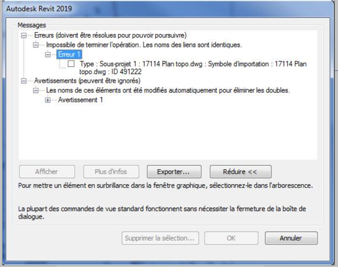 Problème d'enregistrement sous Revit