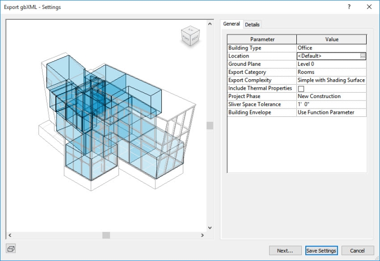 Export gbXML pour logiciel de thermique