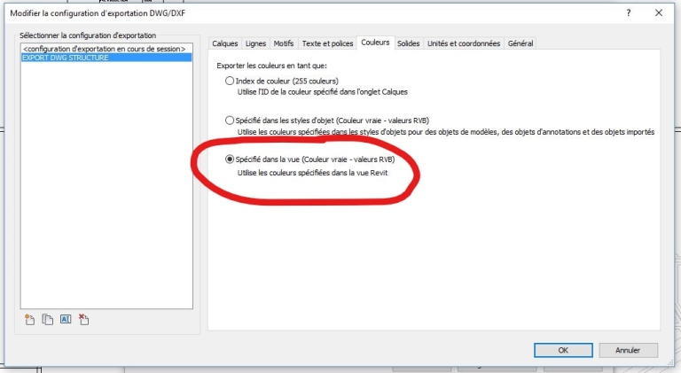 REVIT 2017.2 Nouvelle option couleur pour les exports dwg