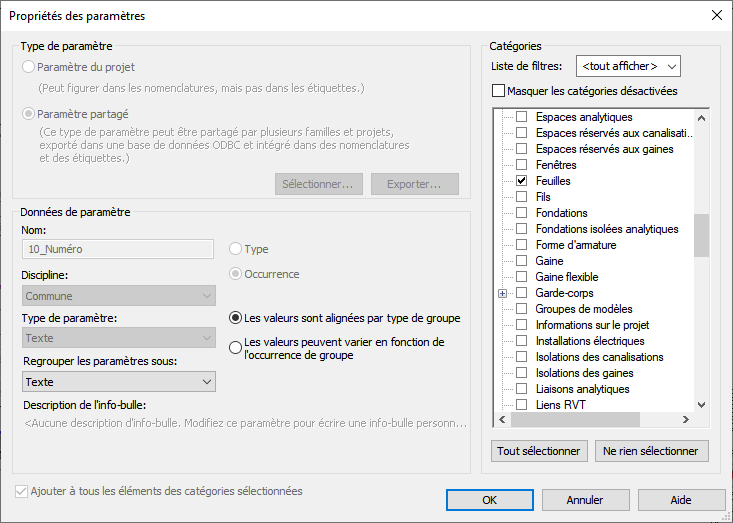 REVIT - Ajouter plusieurs paramètres de projet depuis des paramètres partagé d'un coup