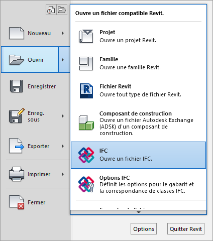 Comment convertir un IFC en Revit, en ouvrant depuis Revit...