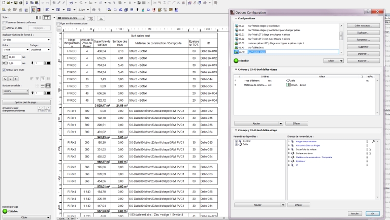 Archicad : tableau de surface dalles