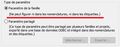 Paramètres de famille vers nomenclature Revit