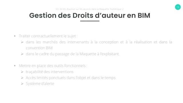 13 - Résumé des droits d’auteur concernés par le BIM